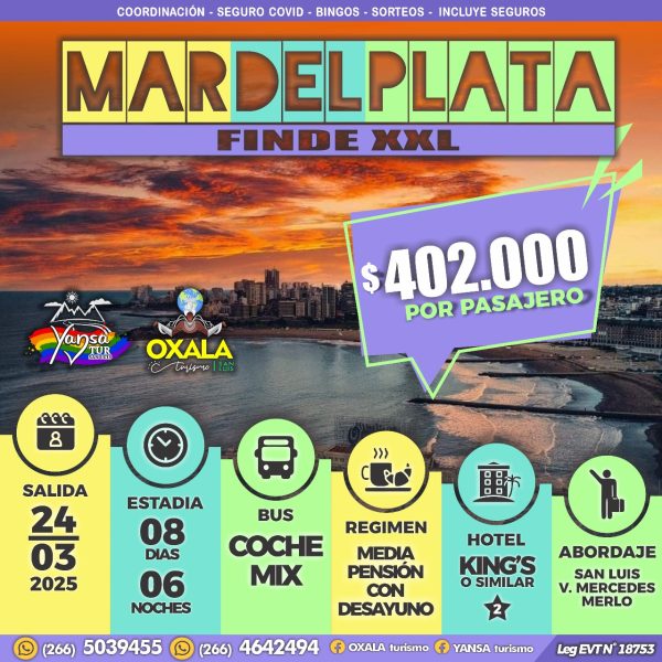 Mar del Plata - Finde XXL 2025 (Salida 24 de Marzo de 2025)
